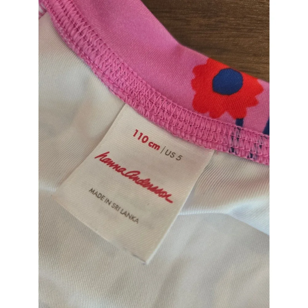 Hanna Andersson Girls Pink Floral Long Sleeve Rash Guard Swimsuit Size 110 US 5
